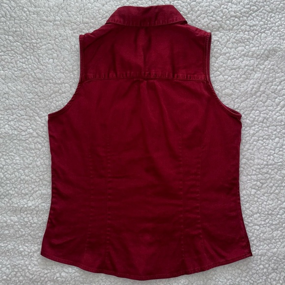 Banana Republic dark red button up sleeveless collared fitted stretch top M - Picture 3 of 6